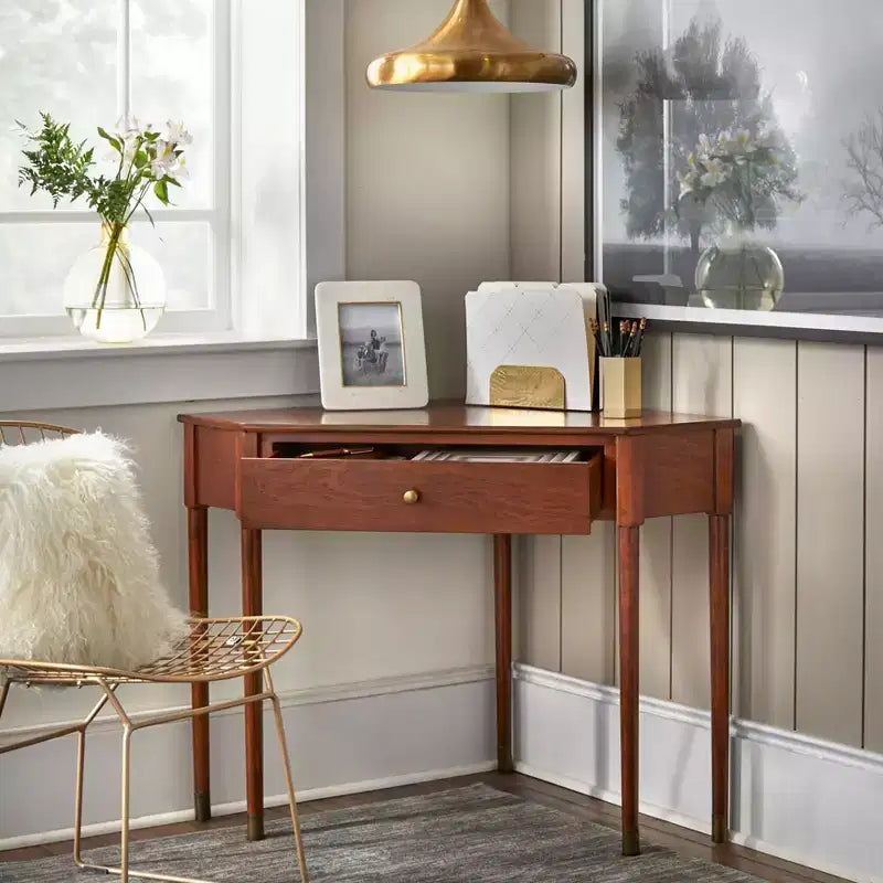 1 Drawer Mesa Mid-Century Modern Corner Desk, 42"W x 28"D x 30"H