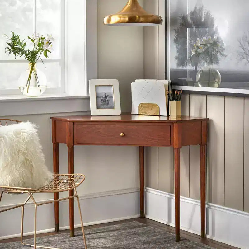 1 Drawer Mesa Mid-Century Modern Corner Desk, 42"W x 28"D x 30"H