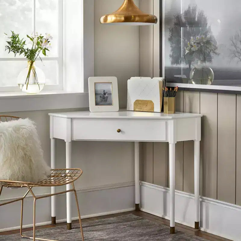 1 Drawer Mesa Mid-Century Modern Corner Desk, 42"W x 28"D x 30"H