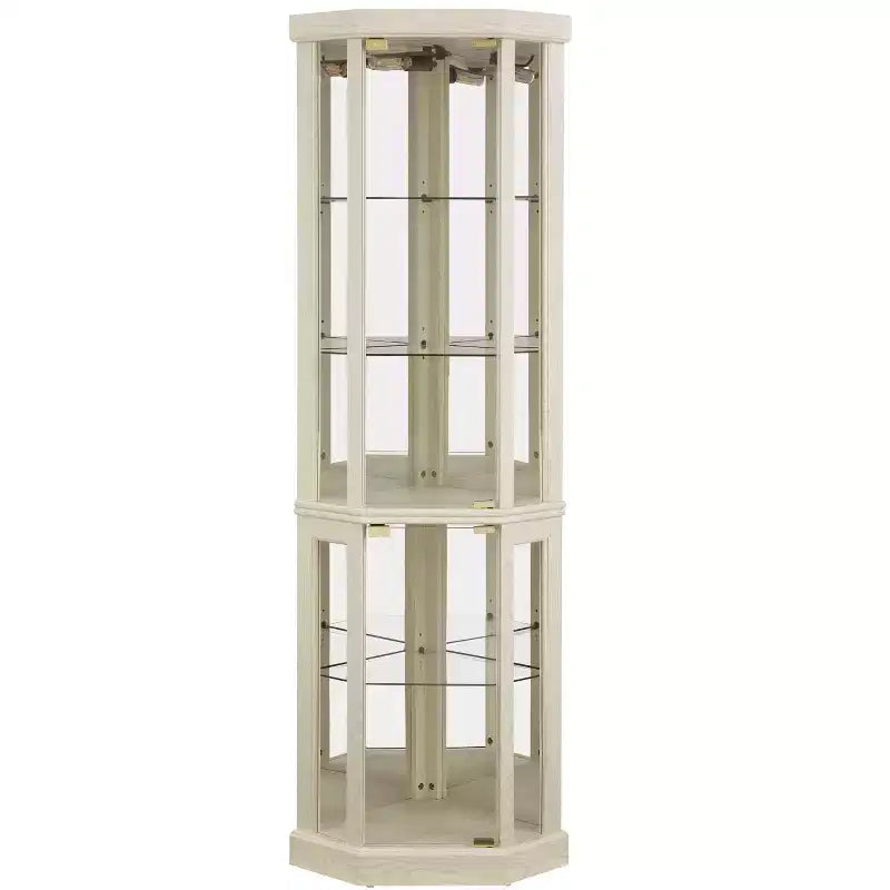 Hoekvitrinekast met glazen deuren en planken, hoekdisplaykast voor de woonkamer
