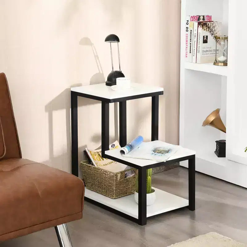 3-Tier Industrial End Table with Shelves, Sofa Side Table & Nightstand, White