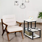 3-Tier Industrial End Table with Shelves, Sofa Side Table & Nightstand, White