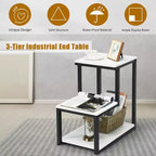 3-Tier Industrial End Table with Shelves, Sofa Side Table & Nightstand, White