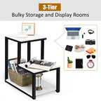 3-Tier Industrial End Table with Shelves, Sofa Side Table & Nightstand, White