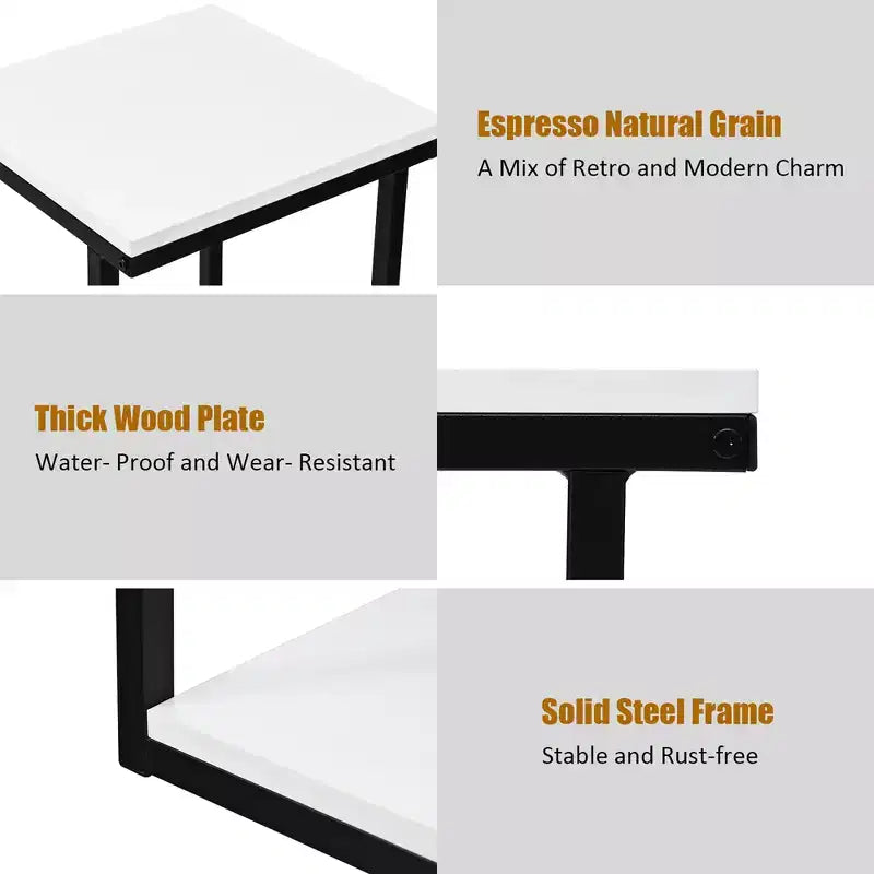 3-Tier Industrial End Table with Shelves, Sofa Side Table & Nightstand, White