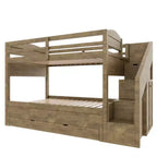 Cadre de lit superposé Whisen Twin XL avec lit gigogne, rangement, escalier de rangement en bois massif, armoire et 3 tiroirs, pour enfants