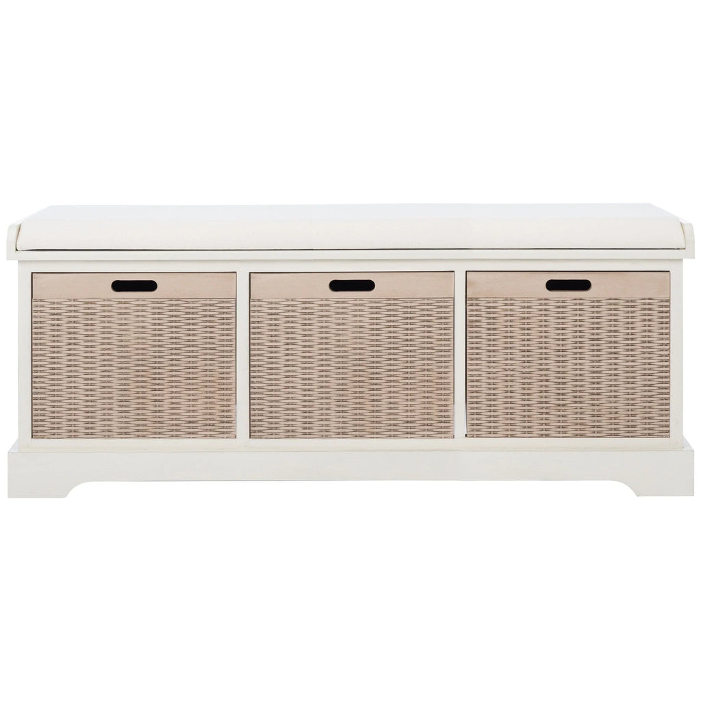 SAFAVIEH Fiorello 3-Drawer with Cushion Storage Bench - 47.3 W x 15 L x 19 H - 47Wx15Dx19H