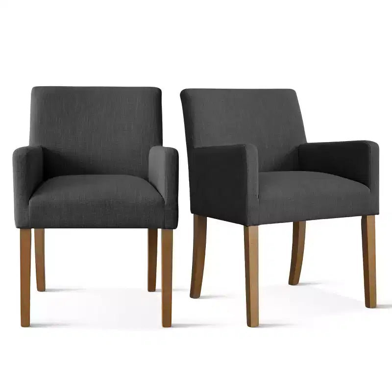 Set van 6 gestoffeerde eetkamerstoelen met armleuningen, moderne linnen fauteuils met houten poten, accentstoelen voor eetkamer en woonkamer - Panipeachy