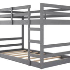 Lit superposé bas, lit superposé en bois au ras du sol avec échelle, lit superposé avec barrières de sécurité complètes