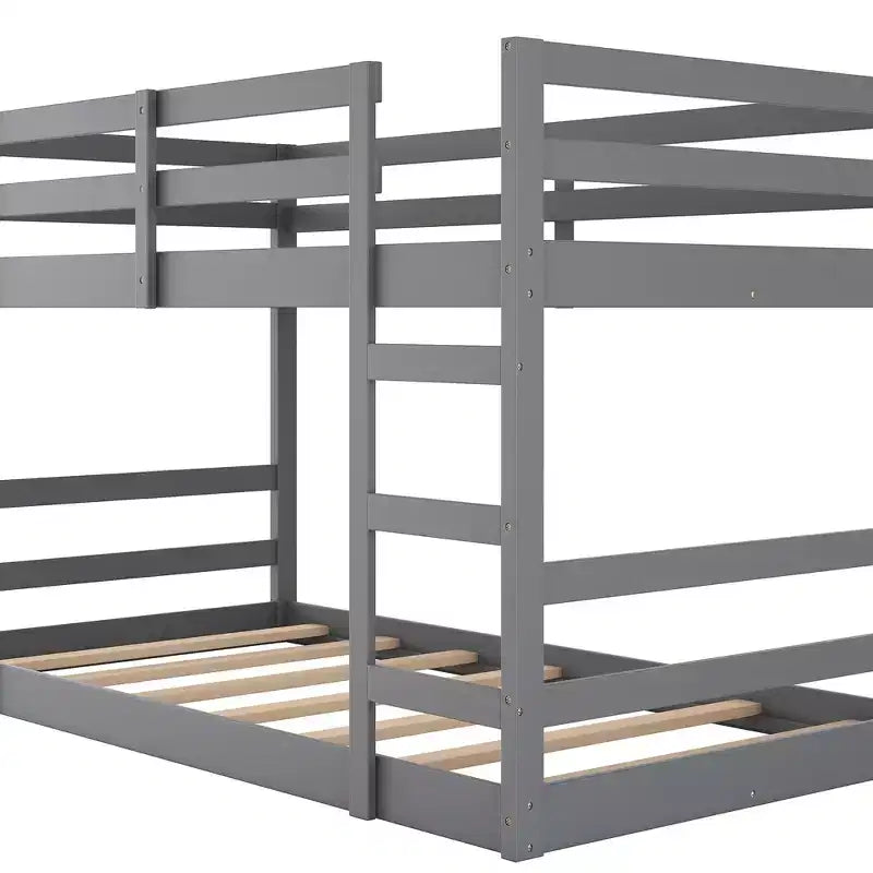 Lit superposé bas, lit superposé en bois au ras du sol avec échelle, lit superposé avec barrières de sécurité complètes