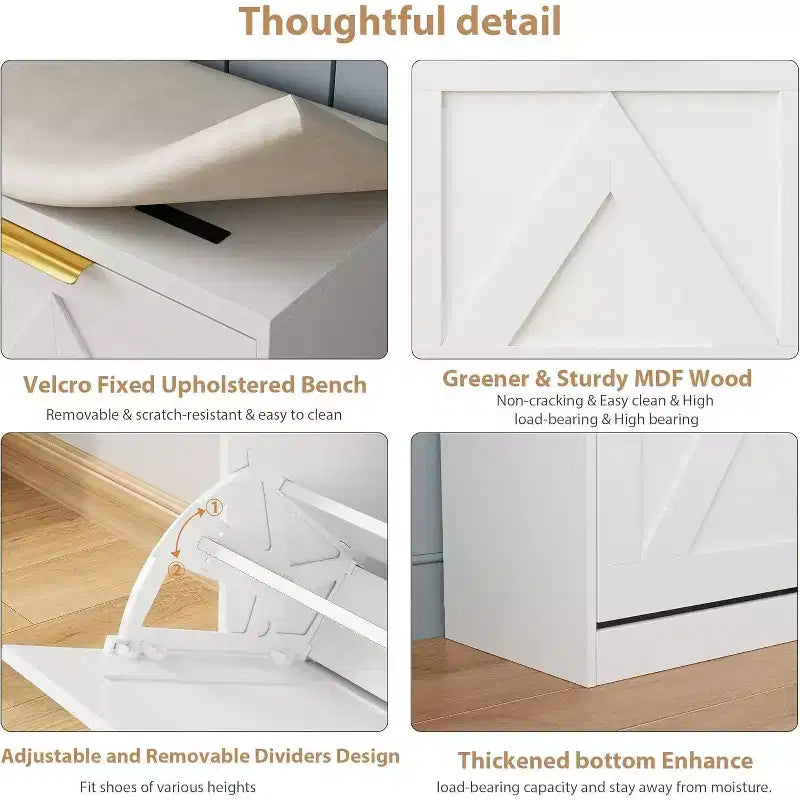 Meuble à chaussures avec banc et 4 tiroirs basculants – Organiseur d’entrée étroit pour 35 à 40 paires