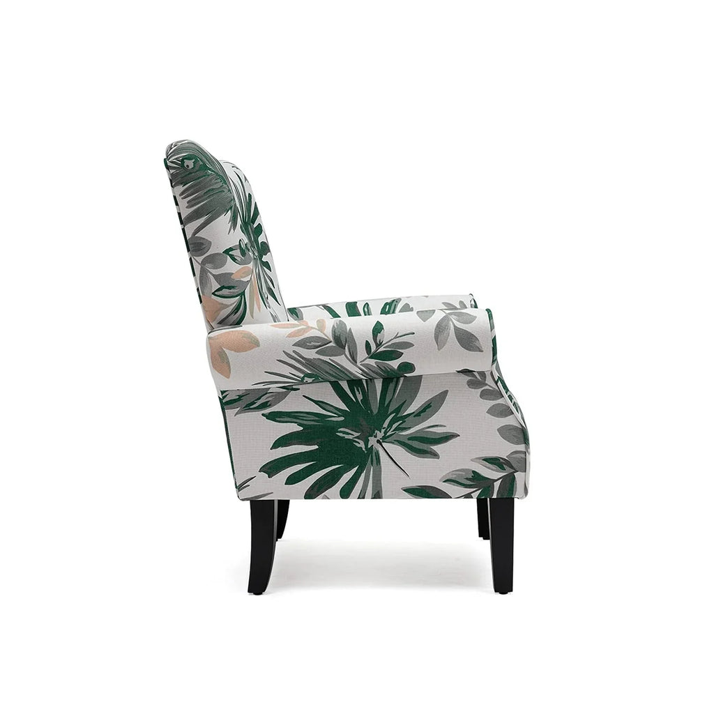 Erommy moderne accentstoel, fauteuil met hoge rugleuning, gestoffeerde stoffen fauteuil met knopen en houten poten voor de woonkamer