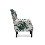 Erommy moderne accentstoel, fauteuil met hoge rugleuning, gestoffeerde stoffen fauteuil met knopen en houten poten voor de woonkamer