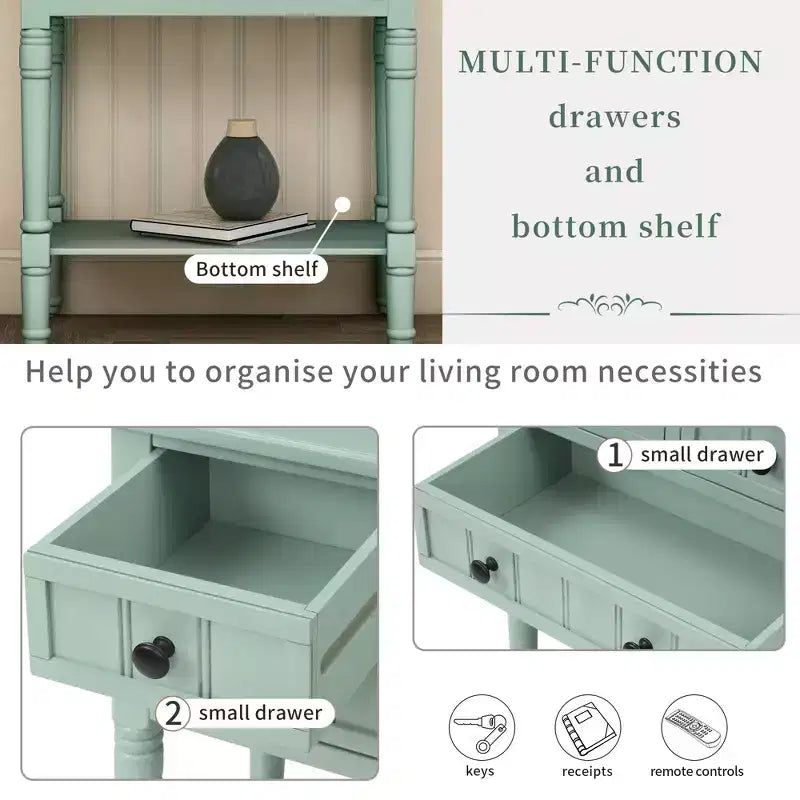 Smalle consoletafel van 60,2 cm met 3 laden en plank, sofatafel voor kleine entrees of woonkamers