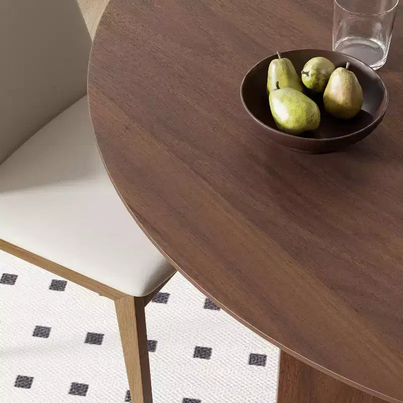 PexFix 45 x45 Solid Wood Round Dining Table with Walnut Finish and Elegant Arched Legs for Modern Dining Rooms & Kitchens