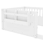Bellemave Kids Floor Bed with Heightened Fence and Bookshelf, Wooden Twin Montessori Bed Frame for Girls Boys