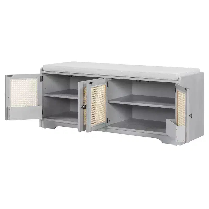 Banc de rangement rustique en bois Whisen, banc à chaussures pour entrée avec coussin amovible et étagères réglables
