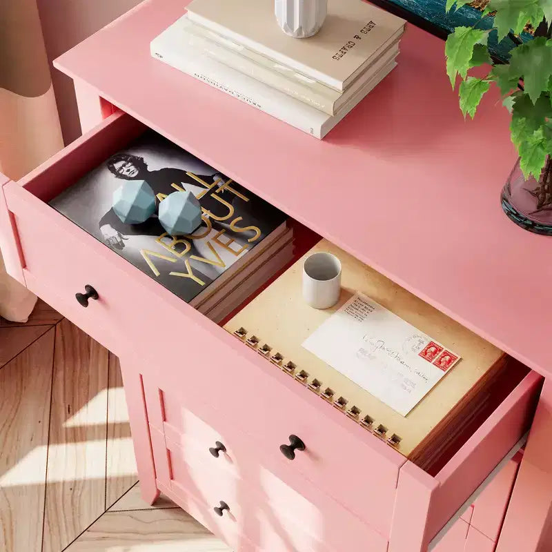 Commode haute de 42,5 po à 5 tiroirs pour chambre, armoire de rangement en bois avec tiroirs profonds de 11,9 po et boutons en métal doré, idéale pour l’entrée ou le couloir