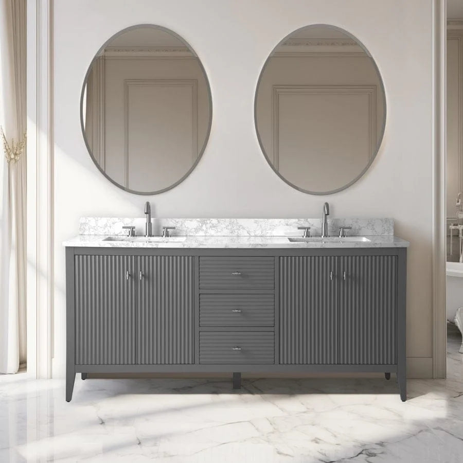 Vanity Art 72 Badezimmer-Waschtischunterschrank mit Doppelwaschbecken und Oberfläche aus Kunstmarmor