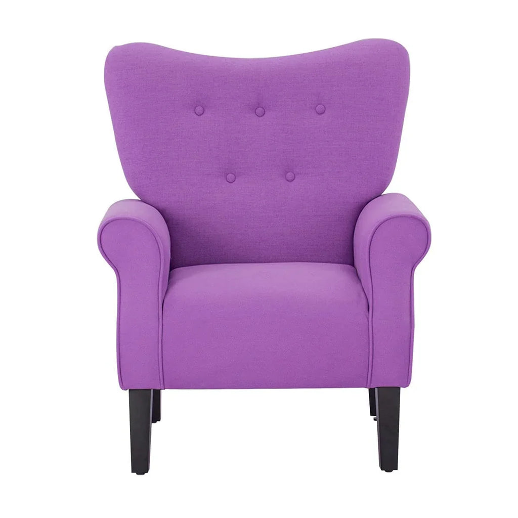 Erommy moderne accentstoel, fauteuil met hoge rugleuning, gestoffeerde stoffen fauteuil met knopen en houten poten voor de woonkamer