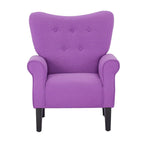 Erommy moderne accentstoel, fauteuil met hoge rugleuning, gestoffeerde stoffen fauteuil met knopen en houten poten voor de woonkamer