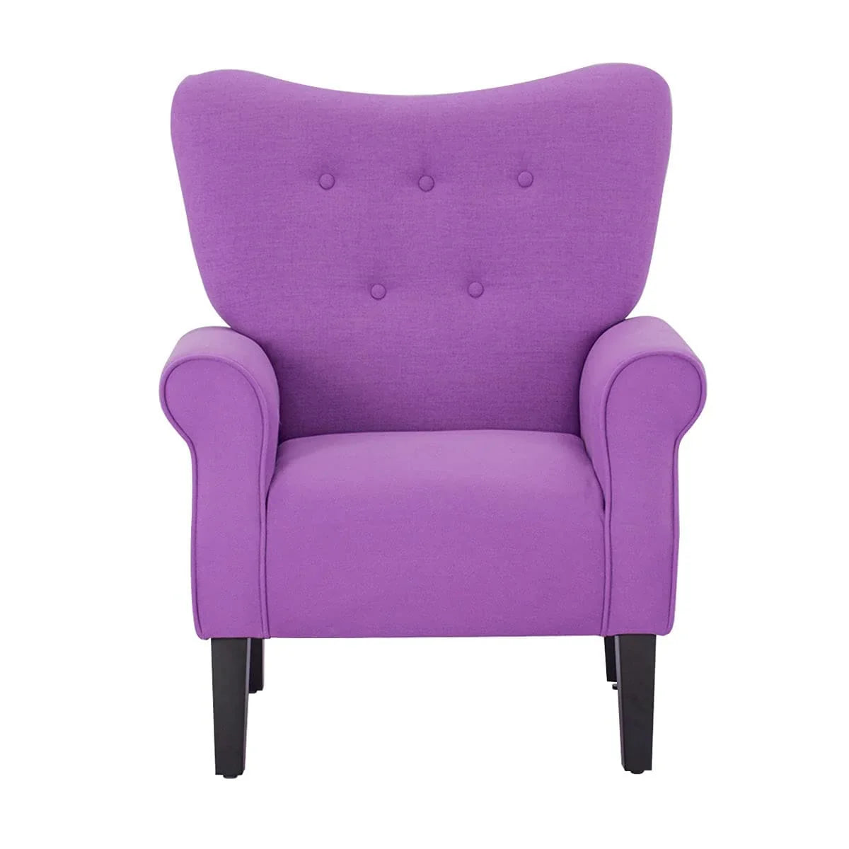 Erommy moderne accentstoel, fauteuil met hoge rugleuning, gestoffeerde stoffen fauteuil met knopen en houten poten voor de woonkamer