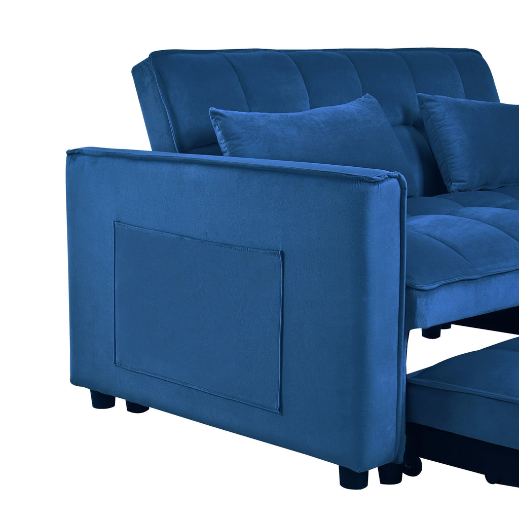 Modernes ausziehbares Schlafsofa, 3-in-1-Schlafsofa mit verstellbarer Rückenlehne, Samt-Loveseat, Kissen und Seitentaschen