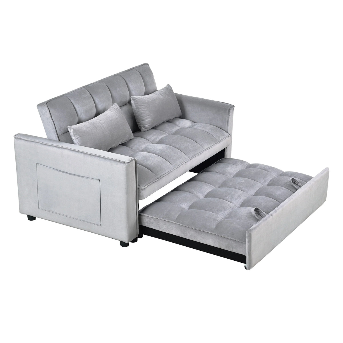 Modernes ausziehbares Schlafsofa, 3-in-1-Schlafsofa mit verstellbarer Rückenlehne, Samt-Loveseat, Kissen und Seitentaschen
