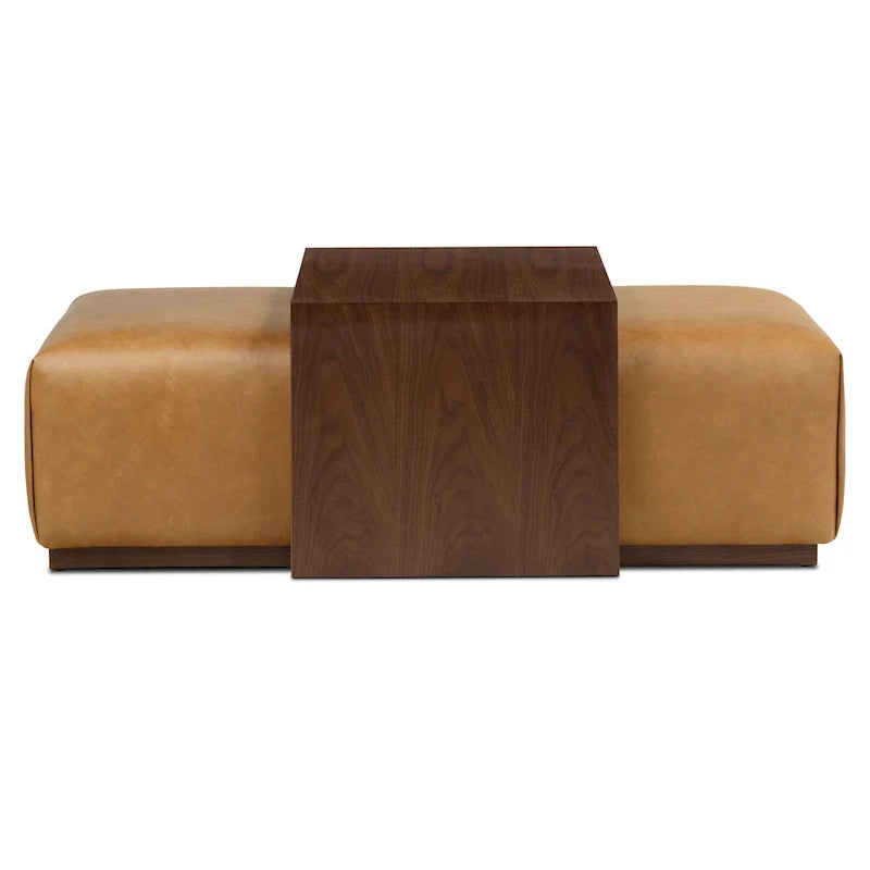 Pouf Poly & Bark Jarmo avec table en noyer réglable – véritable cuir italien pleine fleur