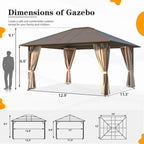 EROMMY Pavillon mit festem Dach, Outdoor-Pergola mit Doppeldach, Netzvorhängen und Vorhängen, robustes Vordach für Terrasse, Garten und Poolpartys