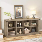 8 Cube Storage Organizer Bookshelf, Farmhouse Horizontal Bookcase, 62 Inch Wood Storage Bookcase for Entryway, Long Low Bookshelves for Living Room