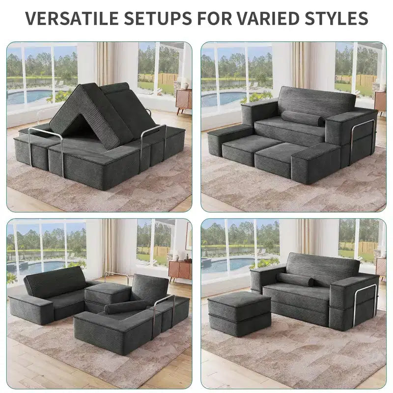 Canapé modulable Cloud convertible, confortable, en velours côtelé, avec assise profonde et coussins hauts, montage facile
