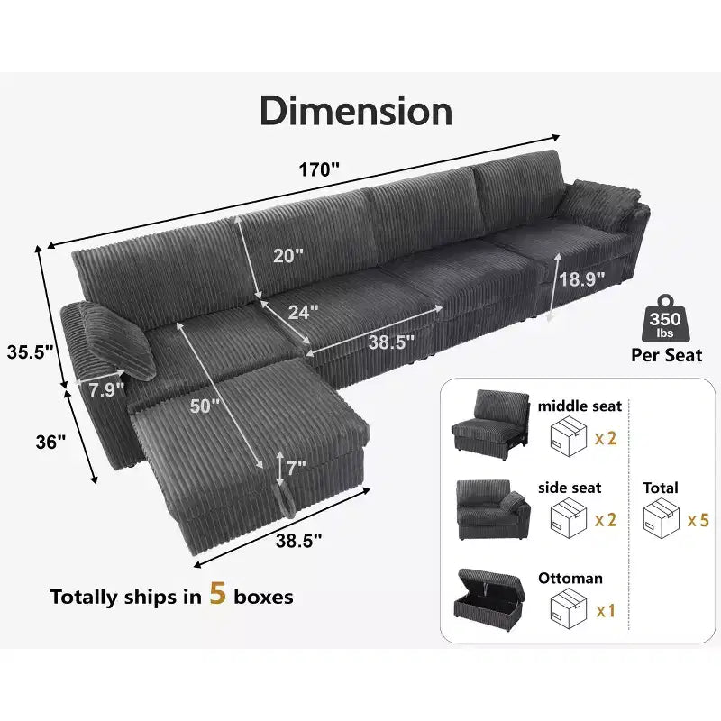 Dyonery Modular Corduroy Sectional Sofa with Washable Covers