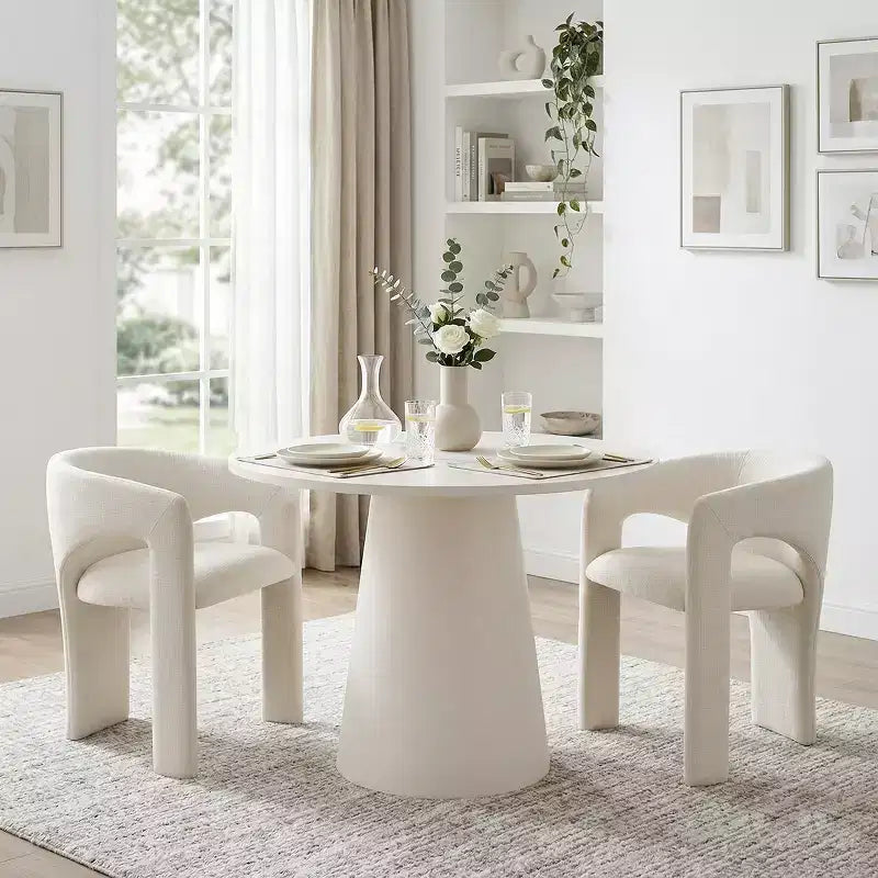 Ensemble de petite table à manger pour 2 personnes, chaises rembourrées beiges, table ronde à piètement central, mobilier de cuisine moderne et compact-Panipeachy