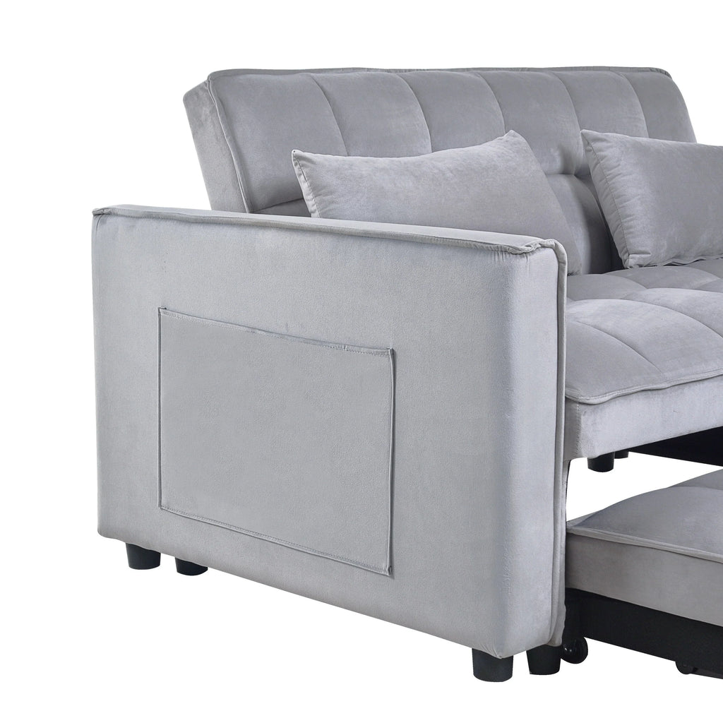 Modernes ausziehbares Schlafsofa, 3-in-1-Schlafsofa mit verstellbarer Rückenlehne, Samt-Loveseat, Kissen und Seitentaschen