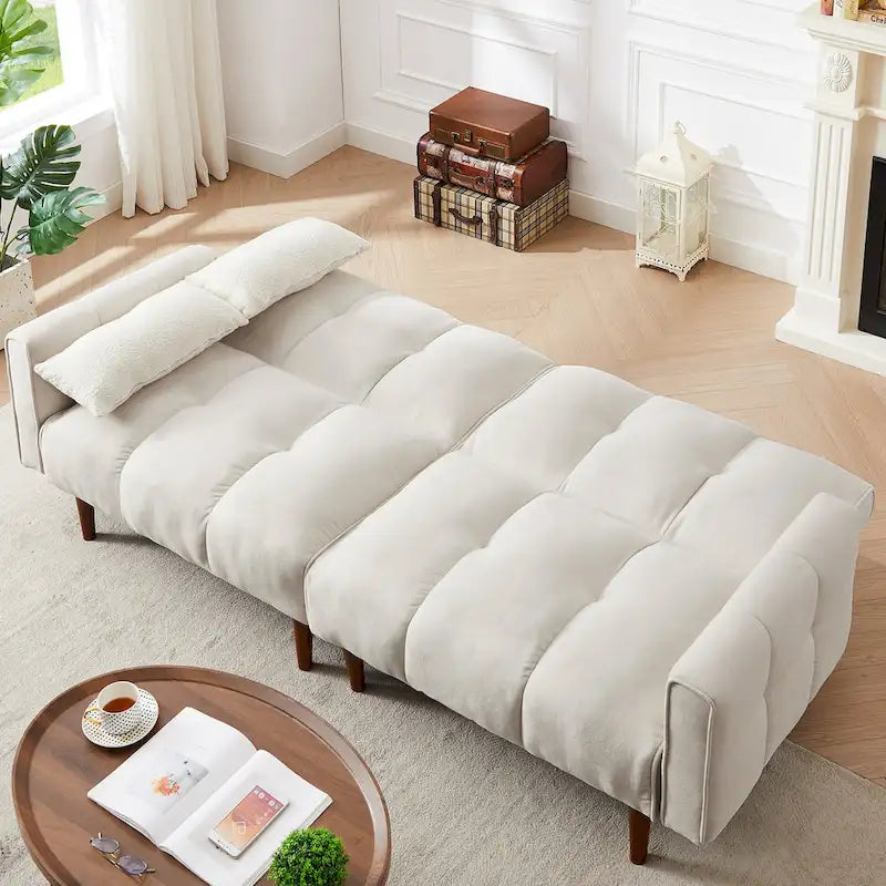 Canapé-lit futon convertible avec positions réglables et pieds en bois