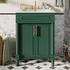 24-Zoll-Badezimmerunterschrank mit Keramikwaschbecken, Shaker-Schrank, 2 Türen mit Soft-Close-Funktion und Rahmen aus Massivholz für kleine Badezimmer oder Gäste-WCs