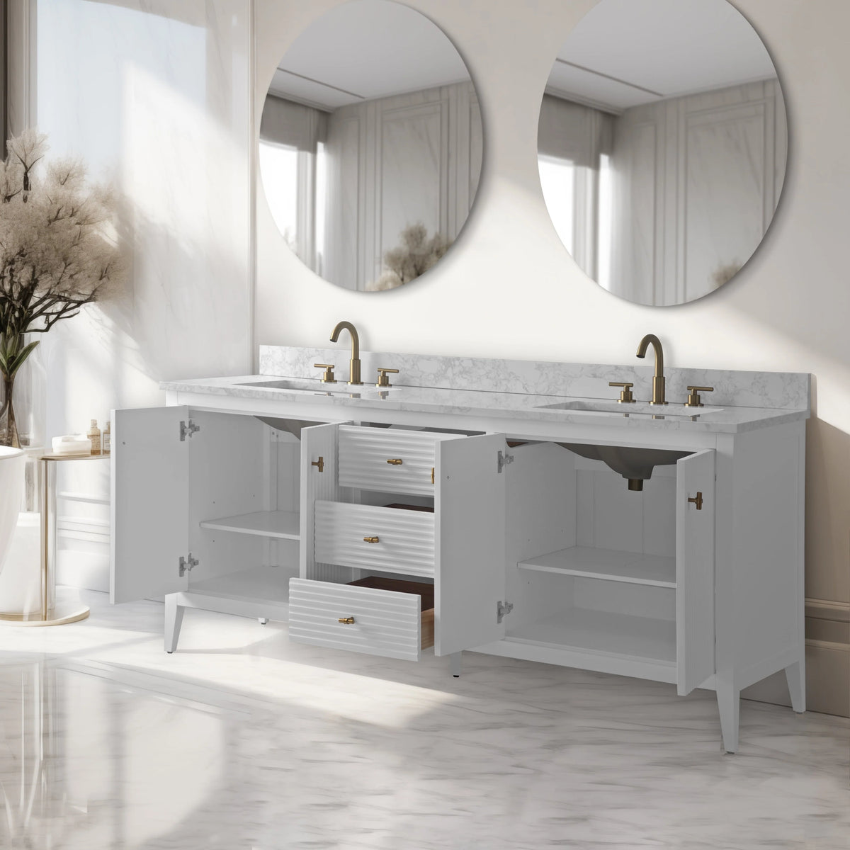 Vanity Art 72 Badezimmer-Waschtischunterschrank mit Doppelwaschbecken und Oberfläche aus Kunstmarmor