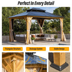 EROMMY Pavillon mit festem Dach, Outdoor-Pergola mit Doppeldach, Netzvorhängen und Vorhängen, robustes Vordach für Terrasse, Garten und Poolpartys
