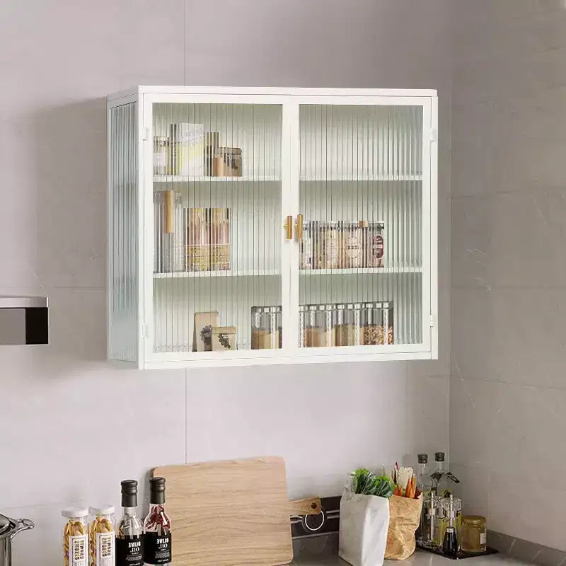 Moderner 2-türiger Wandschrank von Okak mit 3-stufigem Stauraum und Glastüren für Eingangsbereich, Esszimmer, Wohnzimmer oder Küche