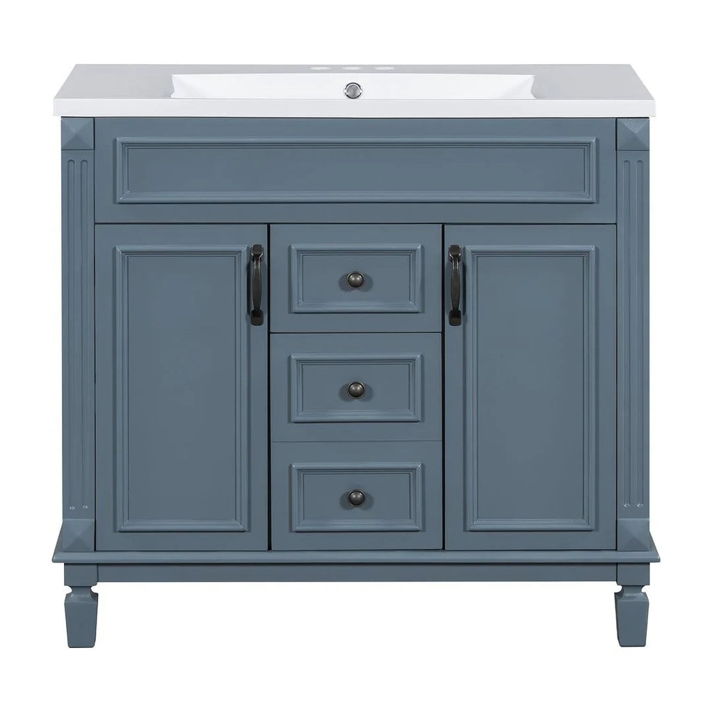 Meuble-lavabo moderne de salle de bains de 36 po avec vasque sur plan, armoire à miroir, 2 portes et 2 tiroirs