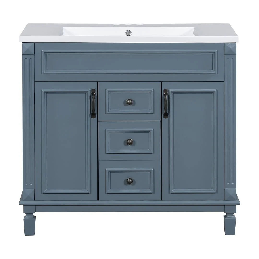 Meuble-lavabo moderne de salle de bains de 36 po avec vasque sur plan, armoire à miroir, 2 portes et 2 tiroirs