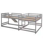 L-vormig stapelbed voor 4 kinderen, vierpersoons stapelbed met glijbaan, houten stapelbedframe met full- en twinbed voor slaapkamer of slaapzaal