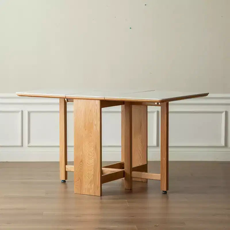 GDFStudio Agatha Modern Solid Wood 4-6 People Folding Table with Rock Slab Top