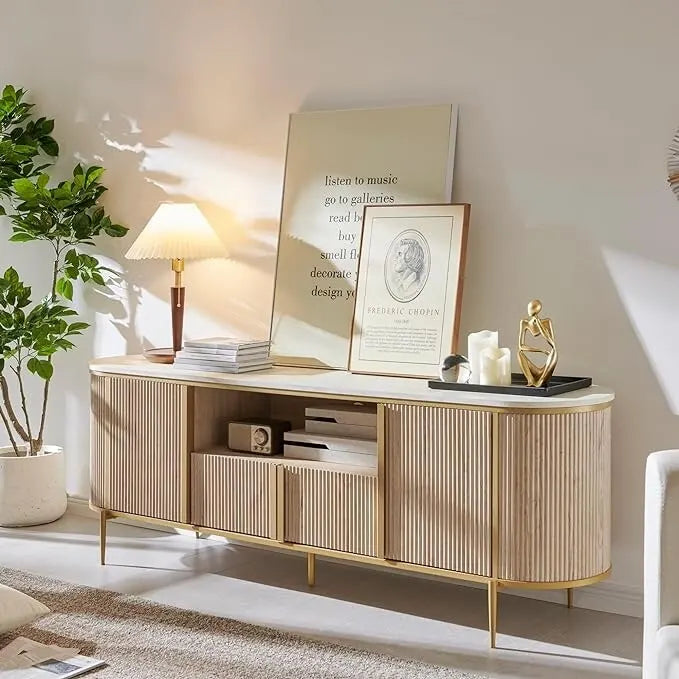 Moderner luxuriöser TV-Ständer, Entertainment-Center, mit Kunstmarmorplatte