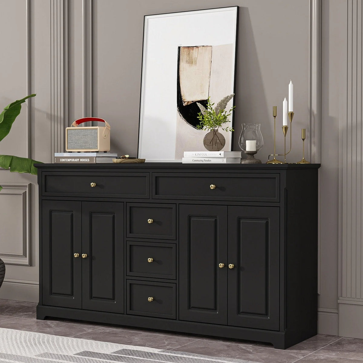 59,1-inch wit buffetdressoir, modern uit het midden van de eeuw, eigentijds, gelakt