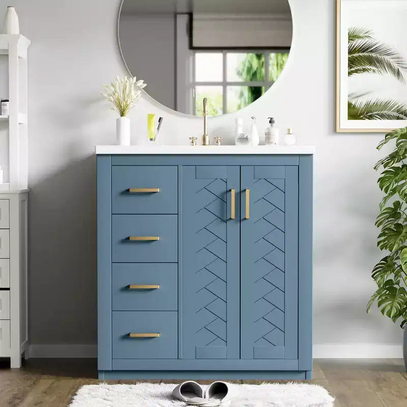 30 Einzelwaschbecken-Badezimmerwaschtisch mit Unterschrank und 3 Schubladen - Schwarz / Blau / Grün / Indigo / Weiß