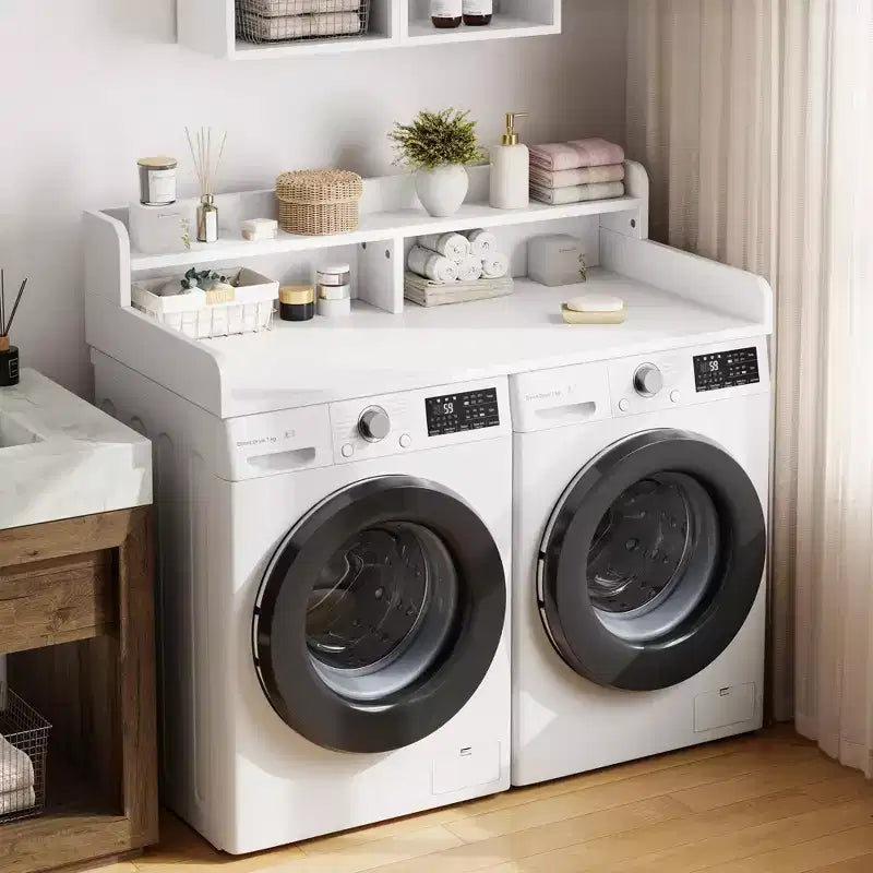 Plan de travail à 2 niveaux pour lave-linge et sèche-linge avec étagère ou tiroirs, couvre-plan de buanderie avec tapis antidérapant, dessus de 54X27.5 pour plier le linge