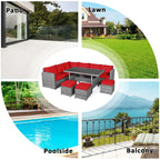 Costway Ensemble repas de jardin en rotin de 7 pièces, canapé d’angle, canapé et pouf — Voir les détails