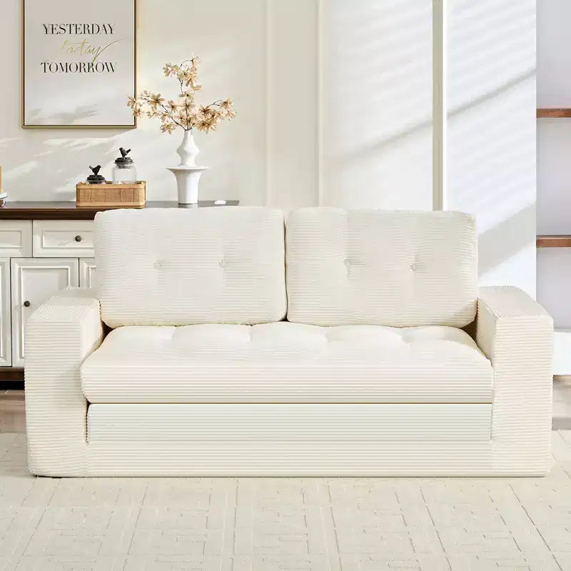 Mjkone 71' 2-in-1 slaapbank, opvouwbare loveseat met geribde stof en knopen, ruimtebesparend